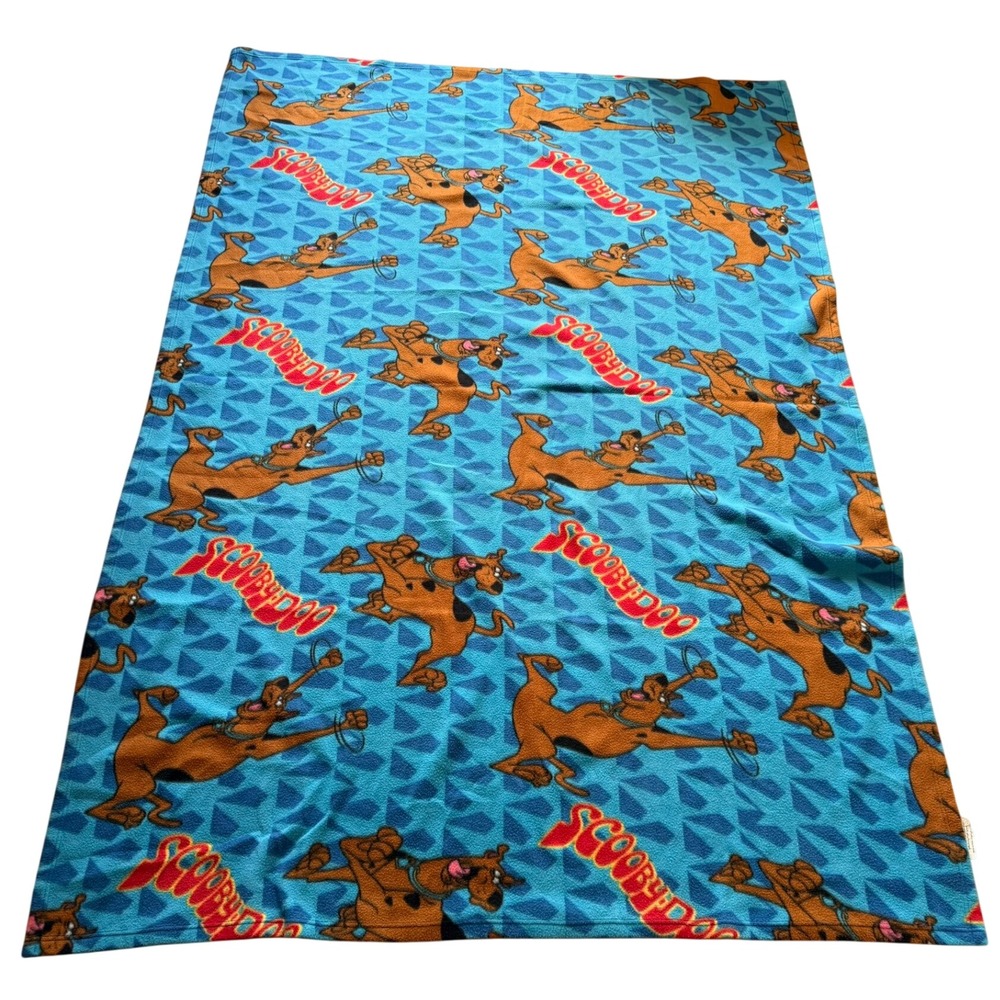 VINTAGE Scooby-Doo Fleece Throw Blanket Blue All Over Print Cartoon 85x45